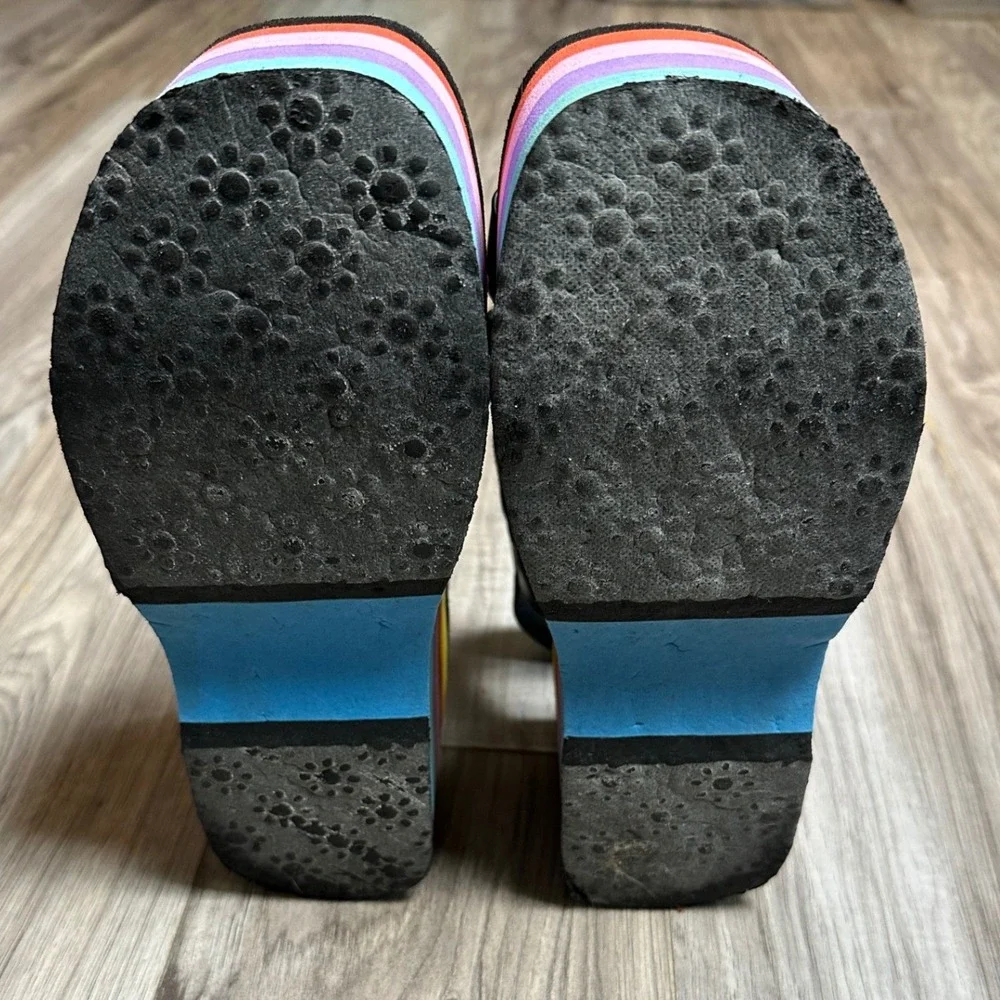 Rocket Dog Rainbow Platform Wedge Sandals Black Elastic Straps Womens Size 8
